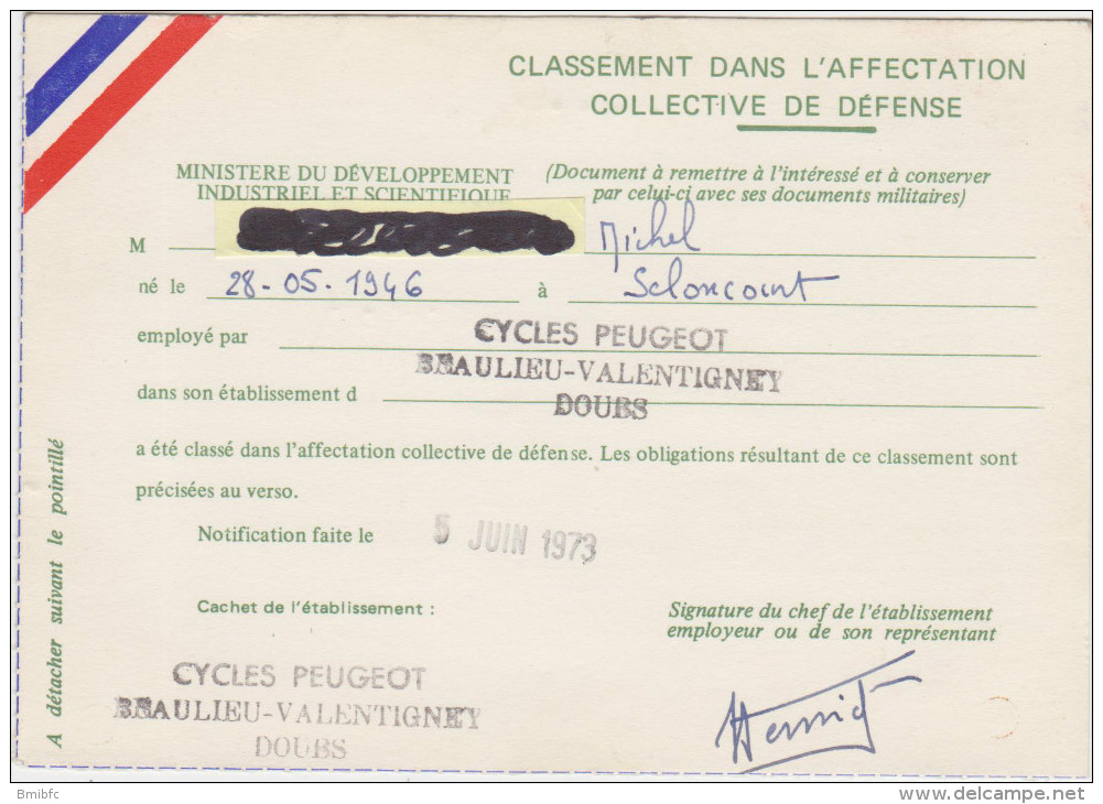 Ministère de la Guerre Livret Individuel Classe 1966 + divers documents