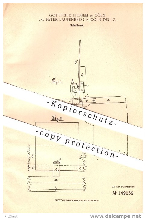 Original Patent - Gottfried Liessem & Peter Laufenberg In Köln , 1903 , Schulbank , Schule !!! - Historical Documents