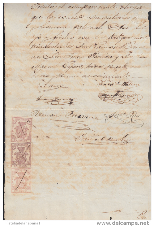 1869-PS-13.CUBA  ESPAÑA SPAIN. ISABEL II. SEALLED PAPER .PAPEL SELLADO .SELLO 3ro +SELLO DE POLICIA. - Prephilately