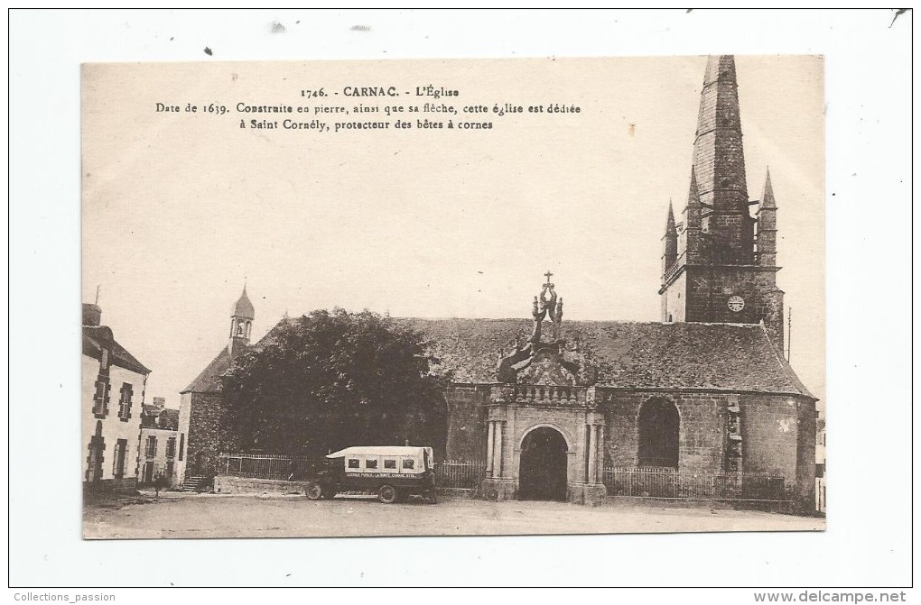 Cp , Automobiles , Bus & Autocars , Camion , 56 , CARNAC , L´église , Date De 1639 , Vierge , Ed : Nel - Busse & Reisebusse