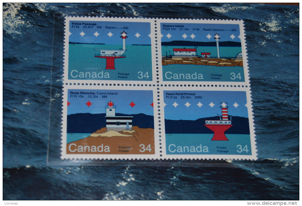 Canada 1987, Bloc De 4 Timbres NEUFS, Lighthouses, Phares, Sisters Islets, Pelee Passage, Haut-fond Prince, Rose Blanche - Blocks & Sheetlets