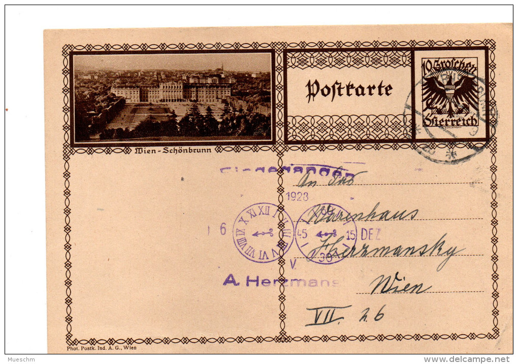 Österreich, 1928, Bildpostkarte Von Wien/Schönbrunn Mit Eingedr. 10Gr. Frankatur, Stempel Ernstbrunn (15629W) - Schlösser