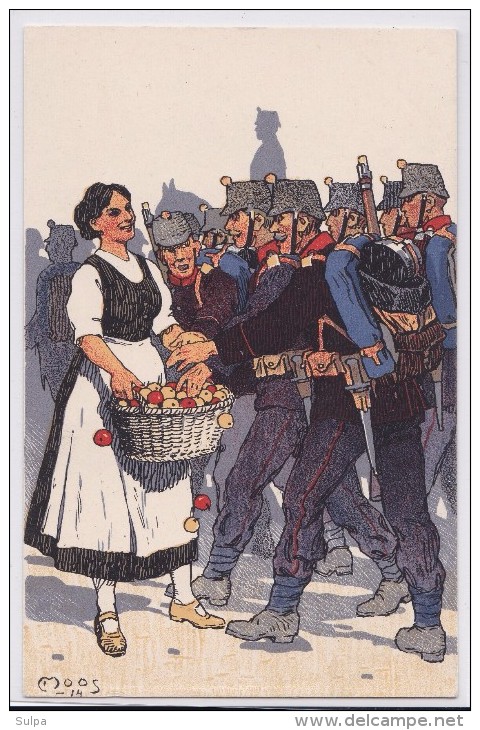 Moos : Soldat , Distribution De Pommes, Occupation Des Frontières 1914 / Grenzbesetzung 1914 /Aepfelverteilung - Moos, Carl