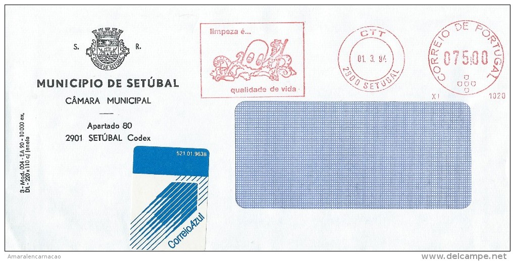 TIMBRES - STAMPS - MARCOPHILIE - PORTUGAL - CACHET  Le Nettoyage Est ... La Qualité De Vie - SETÚBAL 01-03-1994 - Flammes & Oblitérations