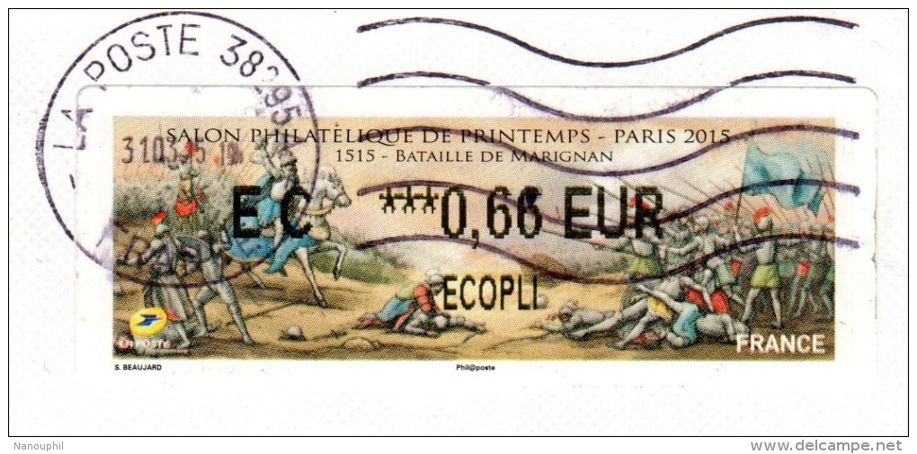VIGNETTE LISA    " SALON PHILATELIQUE DE PRINTEMPS  PARIS 2015 "    ECOPLI 0.66 Euros  (sur Fragment) - 2010-... Vignette Illustrate