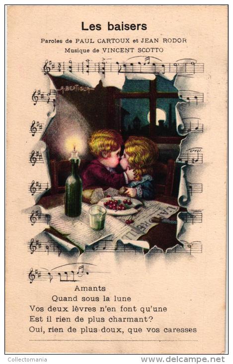 4 Postcards Signed  A. Bertiglia Chansons SONGS Misic Vendeur De Statuettes   Barrel Organ  Orgue De Barbarie - Bertiglia, A.