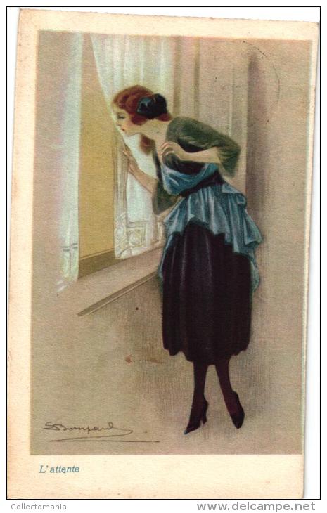 6 Postcards Illustrator  Signed  Bompard   Serie 7907 Jeux De Cartes, Mode Fashion Woman Storia Amore Amour : Il M'aime - Bompard, S.