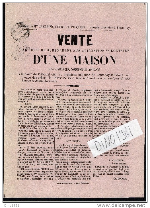 VP1388 - Affichette ( 21 X 29 ) - Tribunal De  FONTENAY - LE - COMTE Vente D´une Maison Sise à CHARZAIS - Posters