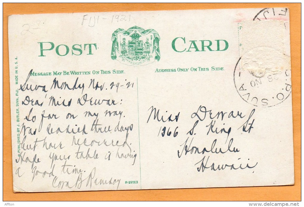 Suva Fiji 1921 Postcard - Fidji