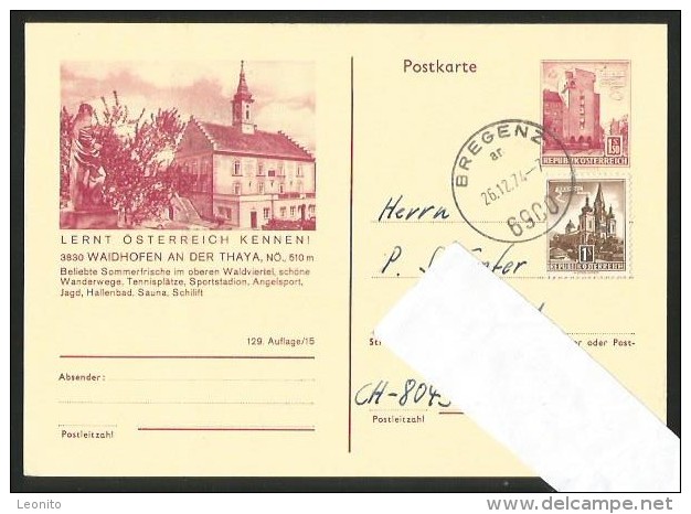 WAIDHOFEN An Der Thaya Niederösterreich Postkarte Bregenz 1974 - Waidhofen An Der Thaya