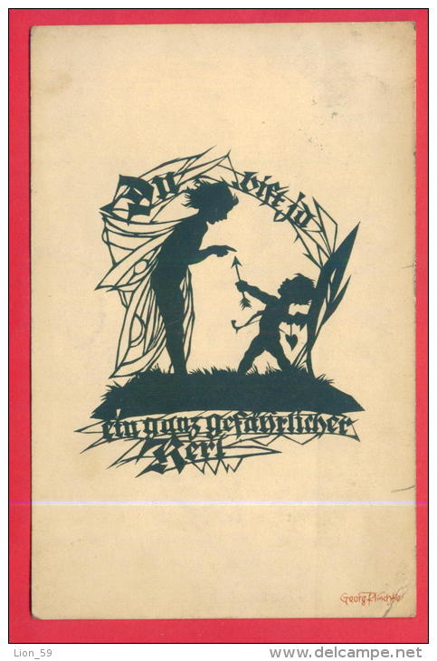 166660 / SILHOUETTE - Illustrator Georg Plischke - GIRL Butterflies, Angels BOW , DU BIST JA EIN GANZ GEFÄHRLICHER KERL - Silhouetkaarten