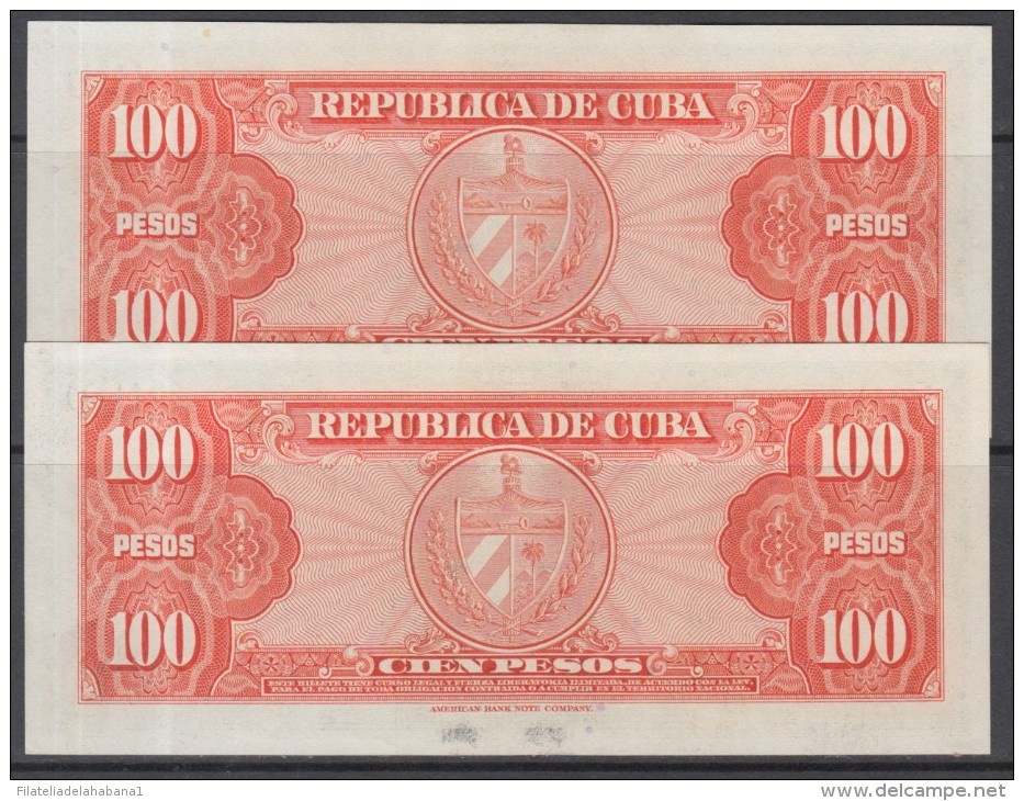 1959-BK-5 CUBA 1959 BANCO NACIONAL DE CUBA 100$ FRANCISCO VICENTE AGUILERA UNC. DOS CONSECUTIVOS. SERIE C. - Cuba