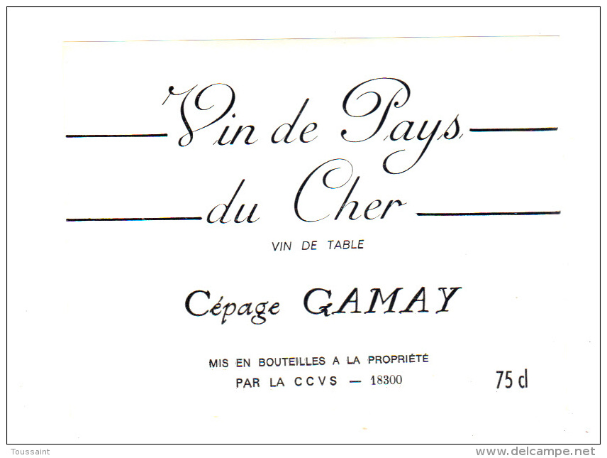 Etiquette De Vin: Vin De Pays Du Cher, Cepage Gamay (15-1280) - Autres & Non Classés