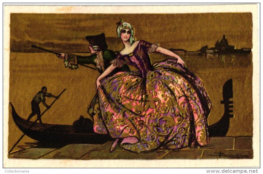 4 Postcards  Illustrateur Signed Busi Adolfo Fascinating Woman ART Fashion Mode Venice - Busi, Adolfo