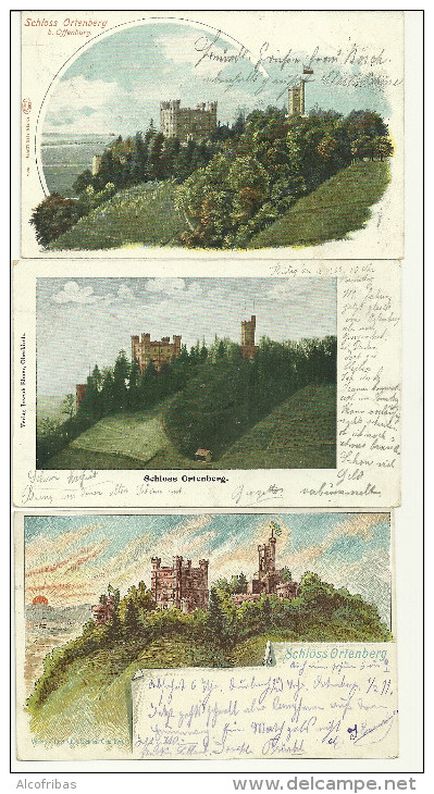 Allemagne CPA  Ortenberg 3 Cartes Litho Schloss Cachet Zug Konstanz Offenburg 1903 - Offenburg