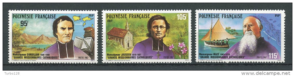 POLYNESIE 1987 N° 292/294 ** Neufs = MNH TTB Cote 8,30 € Missionnaires Catholiques Eglises Churchs Voiliers Sealboat - Neufs