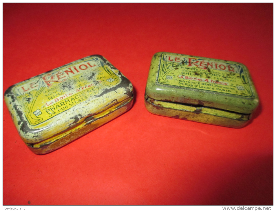 2 Petites Boites métalliques à cachets/Le Reniol/Pharmacie Revel /Rue St Lazare/Paris//vers 1920-30   BFPP36