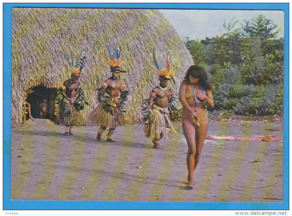 POSTCARD BRAZIL YAMARICUMA RITUAL DANCE NATIVE RESERVE OF XINGU WOMEN  SEMI NUDE UNUSED - America