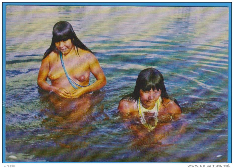POSTCARD BRAZIL  NATIVE RESERVE OF XINGU WOMEN  SEMI NUDE UNUSED - America