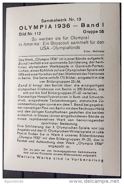 OLYMPIADE 1936 Bilder 8x12cm / Sammelwerk 13 - Gruppe 56 - Olympia-Sammelbild-Nr. 112 - Tarjetas