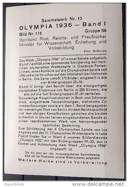 OLYMPIADE 1936 Bilder 8x12cm / Sammelwerk 13 - Gruppe 56 - Olympia-Sammelbild-Nr. 115 - Tarjetas