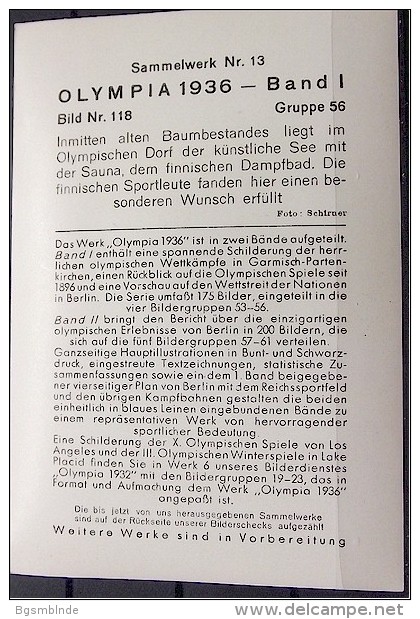 OLYMPIADE 1936 Bilder 8x12cm / Sammelwerk 13 - Gruppe 56 - Olympia-Sammelbild-Nr. 118 - Tarjetas