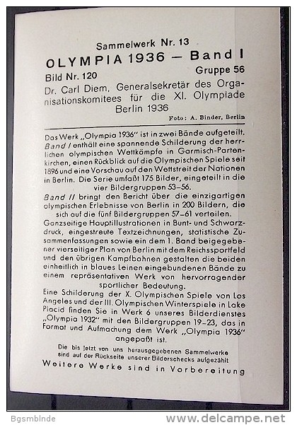 OLYMPIADE 1936 Bilder 8x12cm / Sammelwerk 13 - Gruppe 56 - Olympia-Sammelbild-Nr. 120 - Trading-Karten