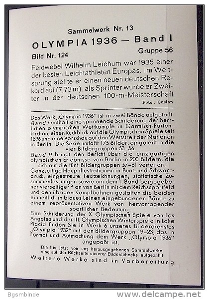 OLYMPIADE 1936 Bilder 8x12cm / Sammelwerk 13 - Gruppe 56 - Olympia-Sammelbild-Nr. 124 - Trading Cards
