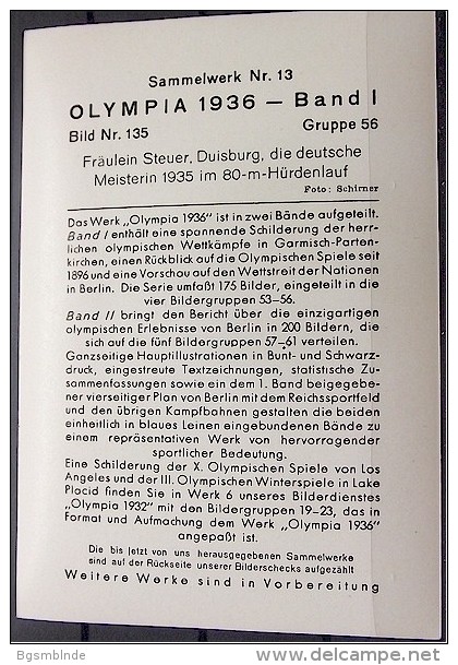 OLYMPIADE 1936 Bilder 8x12cm / Sammelwerk 13 - Gruppe 56 - Olympia-Sammelbild-Nr. 135 - Trading Cards