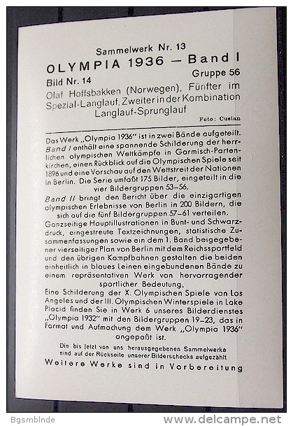 OLYMPIADE 1936 Bilder 8x12cm / Sammelwerk 13 - Gruppe 56 - Olympia-Sammelbild-Nr. 14 - Trading-Karten