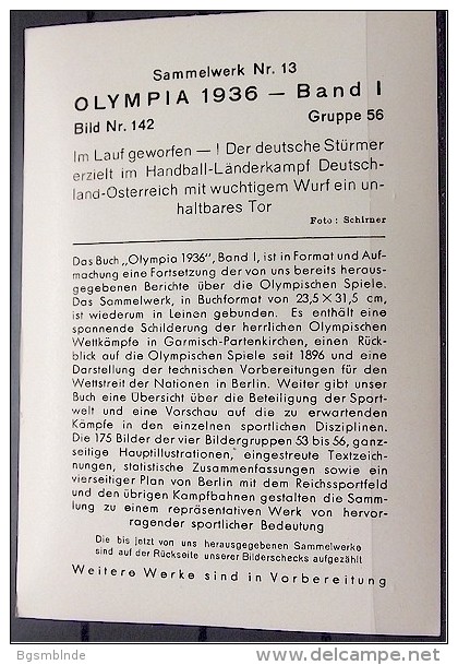 OLYMPIADE 1936 Bilder 8x12cm / Sammelwerk 13 - Gruppe 56 - Olympia-Sammelbild-Nr. 142 - Tarjetas