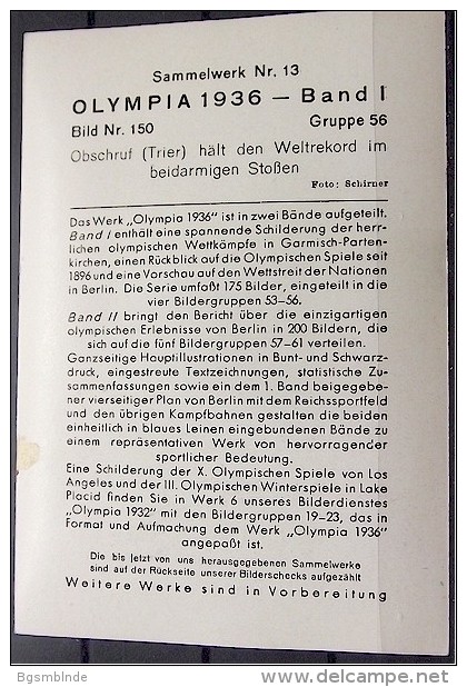 OLYMPIADE 1936 Bilder 8x12cm / Sammelwerk 13 - Gruppe 56 - Olympia-Sammelbild-Nr. 150 - Trading Cards