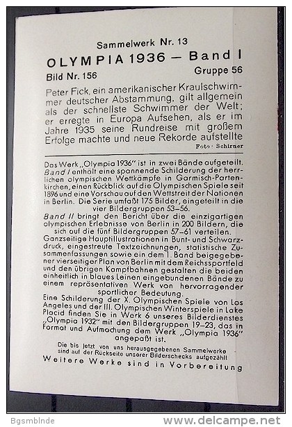 OLYMPIADE 1936 Bilder 8x12cm / Sammelwerk 13 - Gruppe 56 - Olympia-Sammelbild-Nr. 156 - Trading-Karten
