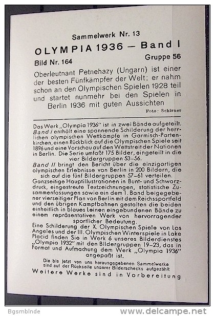 OLYMPIADE 1936 Bilder 8x12cm / Sammelwerk 13 - Gruppe 56 - Olympia-Sammelbild-Nr. 164 - Trading-Karten