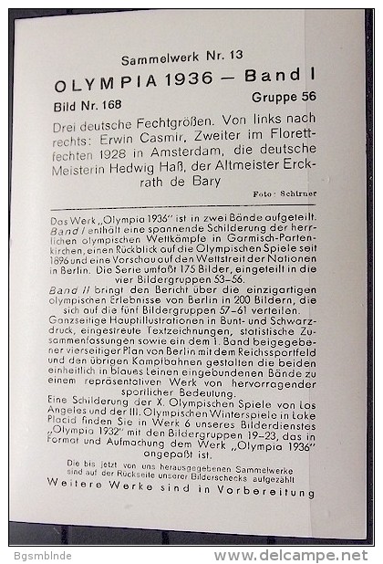 OLYMPIADE 1936 Bilder 8x12cm / Sammelwerk 13 - Gruppe 56 - Olympia-Sammelbild-Nr. 168 - Trading Cards