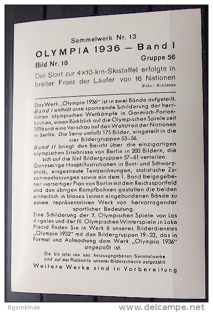 OLYMPIADE 1936 Bilder 8x12cm / Sammelwerk 13 - Gruppe 56 - Olympia-Sammelbild-Nr. 18 - Tarjetas