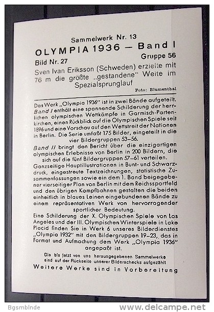 OLYMPIADE 1936 Bilder 8x12cm / Sammelwerk 13 - Gruppe 56 - Olympia-Sammelbild-Nr. 27 - Trading-Karten