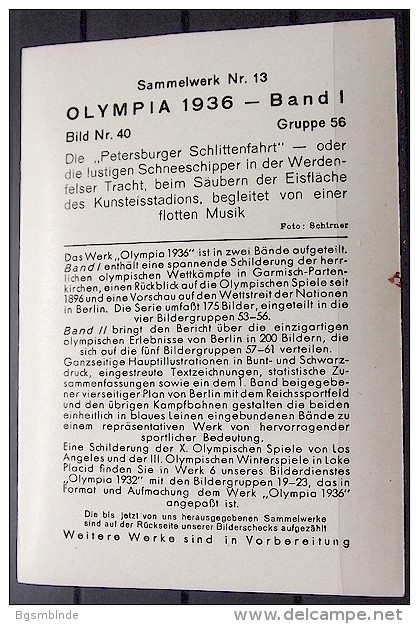 OLYMPIADE 1936 Bilder 8x12cm / Sammelwerk 13 - Gruppe 56 - Olympia-Sammelbild-Nr. 40 - Tarjetas