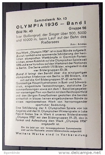 OLYMPIADE 1936 Bilder 8x12cm / Sammelwerk 13 - Gruppe 56 - Olympia-Sammelbild-Nr. 43 - Trading Cards