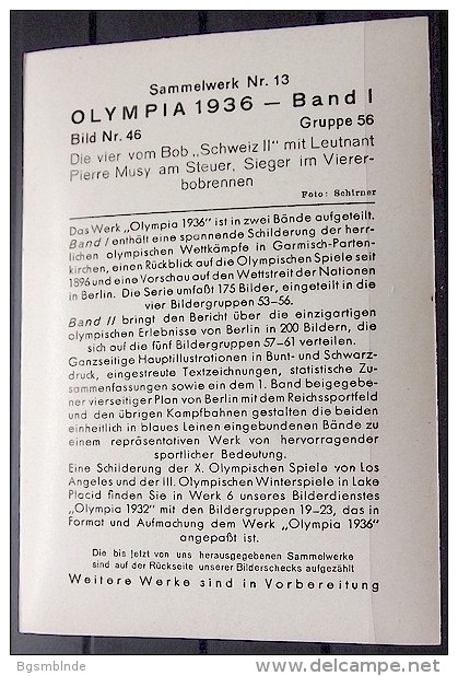OLYMPIADE 1936 Bilder 8x12cm / Sammelwerk 13 - Gruppe 56 - Olympia-Sammelbild-Nr. 46 - Trading-Karten