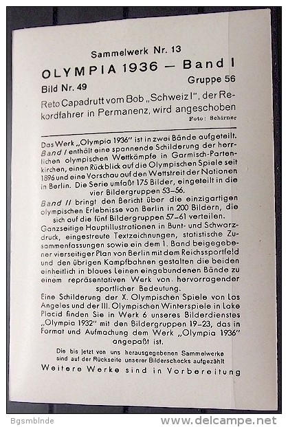 OLYMPIADE 1936 Bilder 8x12cm / Sammelwerk 13 - Gruppe 56 - Olympia-Sammelbild-Nr. 49 - Trading-Karten