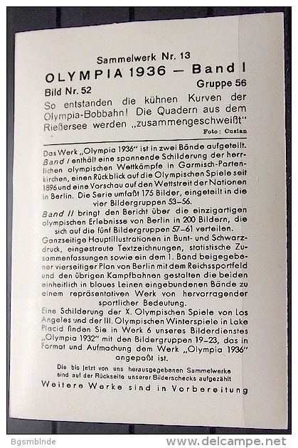 OLYMPIADE 1936 Bilder 8x12cm / Sammelwerk 13 - Gruppe 56 - Olympia-Sammelbild-Nr. 52 - Tarjetas