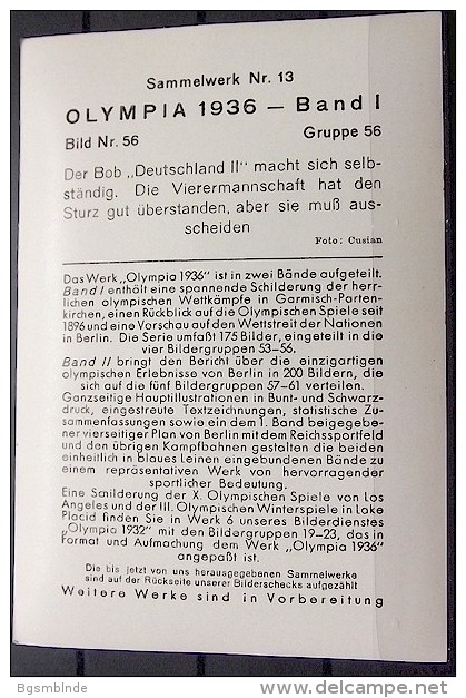 OLYMPIADE 1936 Bilder 8x12cm / Sammelwerk 13 - Gruppe 56 - Olympia-Sammelbild-Nr. 56 - Trading-Karten