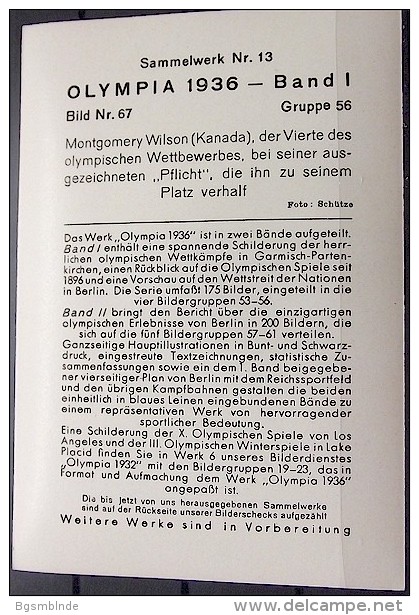 OLYMPIADE 1936 Bilder 8x12cm / Sammelwerk 13 - Gruppe 56 - Olympia-Sammelbild-Nr. 67 - Tarjetas