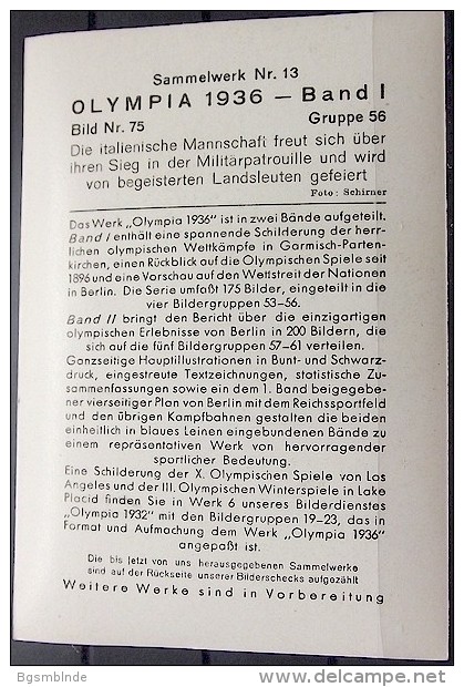 OLYMPIADE 1936 Bilder 8x12cm / Sammelwerk 13 - Gruppe 56 - Olympia-Sammelbild-Nr. 75 - Trading Cards