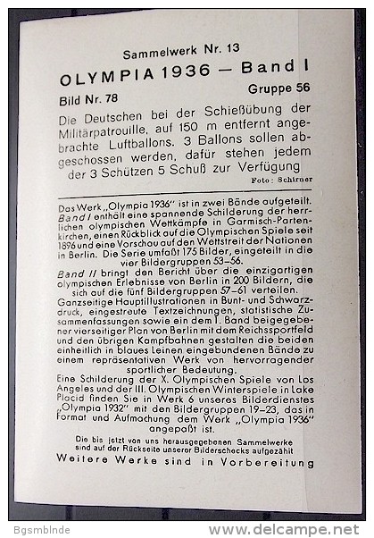 OLYMPIADE 1936 Bilder 8x12cm / Sammelwerk 13 - Gruppe 56 - Olympia-Sammelbild-Nr. 78 - Tarjetas