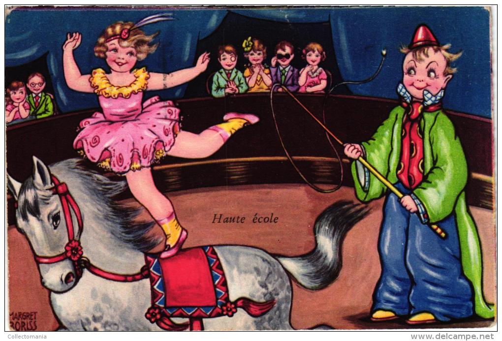 6 Postcards  Set Llustrateur Signed Magret Boriss  Fascinating ART Fashion Mode Children Circus Camping Flying - Boriss, Margret