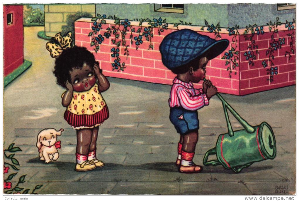 6  Postcards  Illustrateur Signed Magret Boriss  Fascinating ART Fashion Mode Children Playinfgblack People - Boriss, Margret