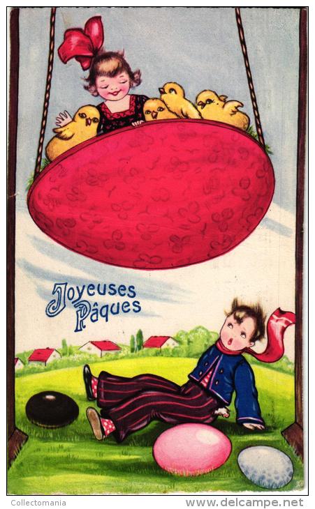 4 Easter PASEN Paques Eggs MOON   Postcards  Illustrateur Signed Margret Boriss  Fascinating ART Fashion Mode Children - Boriss, Margret