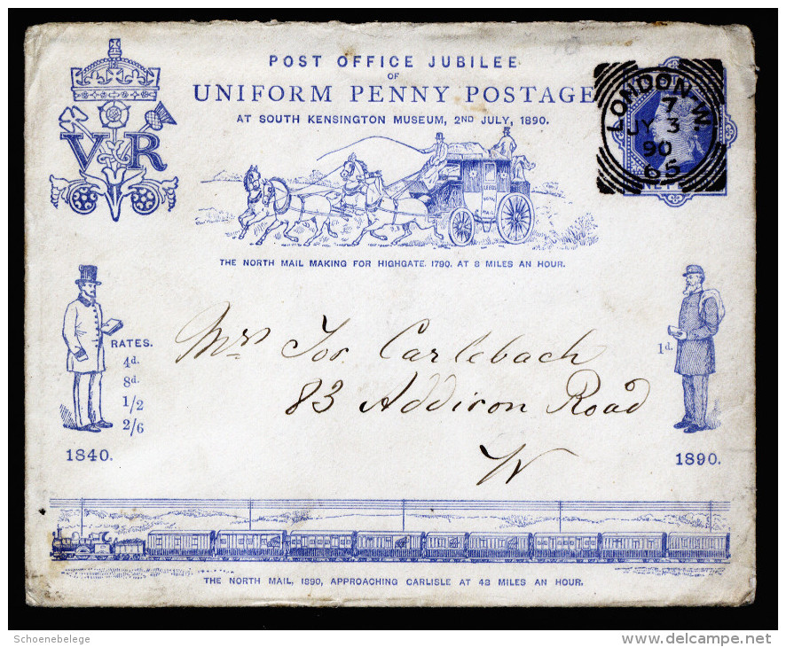 A3074) UK Jubilee Cover Mi.U11 Used From London 07/03/1890 With Card - Briefe U. Dokumente